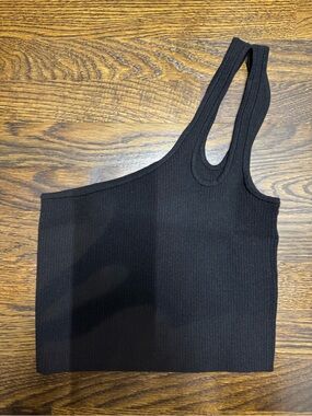 H&M Black Ribbed Knit One-Shoulder Crop Top, Size: S